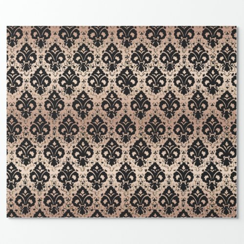 Elegant Vintage Black Rose Gold Damask  Wrapping Paper