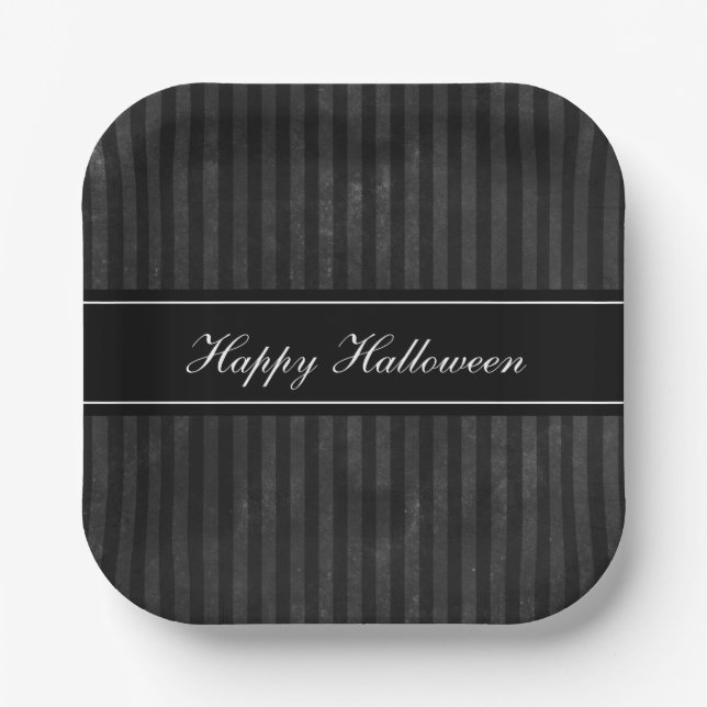 Elegant Vintage Black Stripes Halloween Paper Plates (Front)