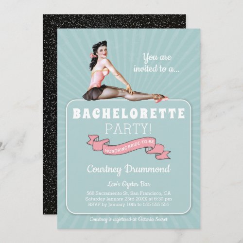 Elegant Vintage Black Teal Retro Bachelorette Invitation