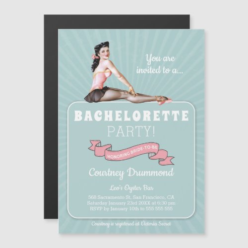 Elegant Vintage Black Teal Retro Bachelorette Magnetic Invitation