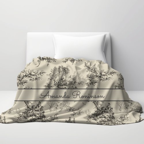 Elegant vintage black toile de jouy monogram duvet cover