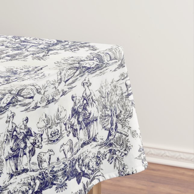 Elegant vintage black toile de jouy monogram tablecloth (In Situ)
