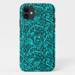 Elegant Vintage Black &amp; Turquoise Floral Pattern Iphone 11 Case at Zazzle