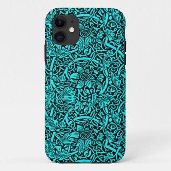 Elegant Vintage Black & Turquoise Floral Pattern Iphone 11 Case by TechShop at Zazzle