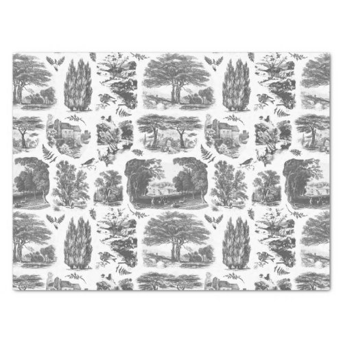 Elegant Vintage Black White Country French Toile Tissue Paper