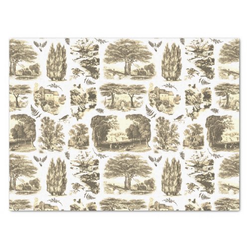 Elegant Vintage Black White Country Toile Beige Tissue Paper