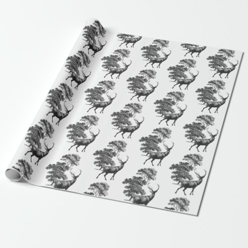 Elegant Vintage Black White Deer Country Toile Wrapping Paper