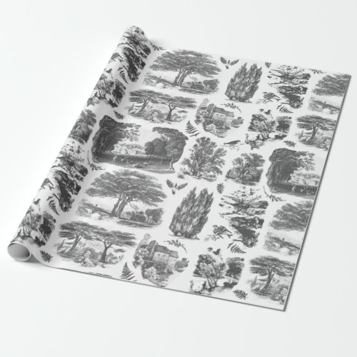 Elegant Vintage Black White French Country Toile Wrapping Paper