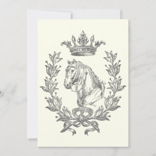 Elegant Vintage Black White Horse Crown Laurel Invitation