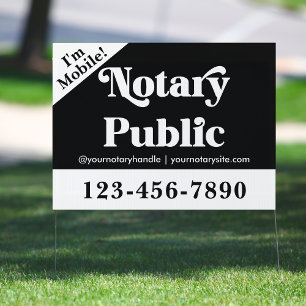 Elegant Vintage Black & White Notary Public Yard  Sign