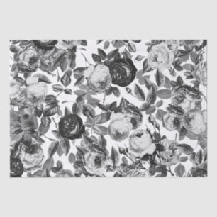Elegant Vintage Black White Roses Tissue Paper