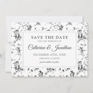 Elegant Vintage Black White Toile Cupid Angels Save The Date