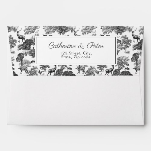 Elegant Vintage Black White Toile Deer Fox Hare  Envelope