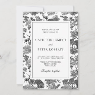 Elegant Vintage Black White Toile Deer Invitation