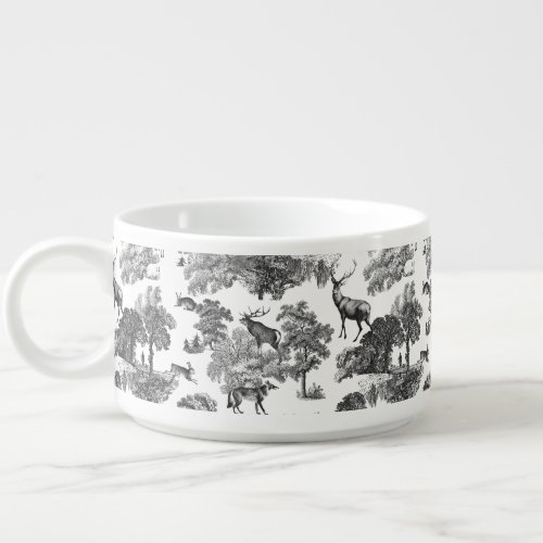 Elegant Vintage Black White Toile Deer Pattern Bowl