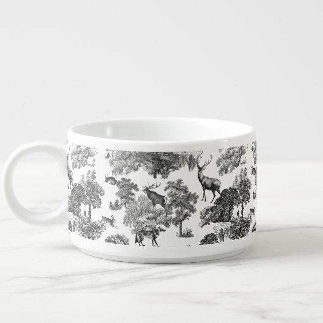 Elegant Vintage Black White Toile Deer Pattern Bowl (Right)