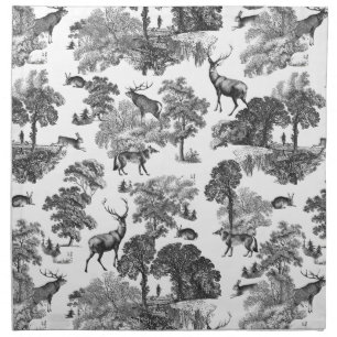 Elegant Vintage Black White Toile Deer Pattern Cloth Napkin