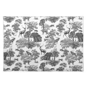 Elegant Vintage Black White Toile Deer Pattern Cloth Placemat