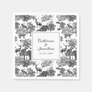 Elegant Vintage Black White Toile Deer Pattern Napkins