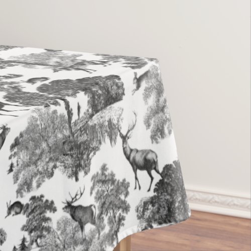 Elegant Vintage Black White Toile Deer Pattern Tablecloth