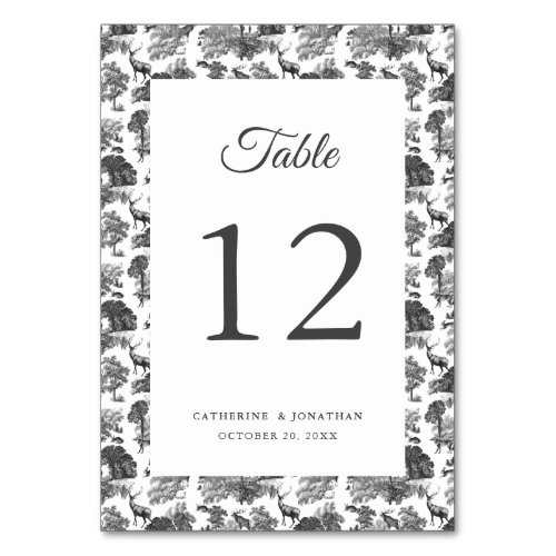 Elegant Vintage Black White Toile Deer Table Number