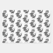 Elegant Vintage Black White Toile Deer Woods Wrapping Paper Sheets (Front 3)