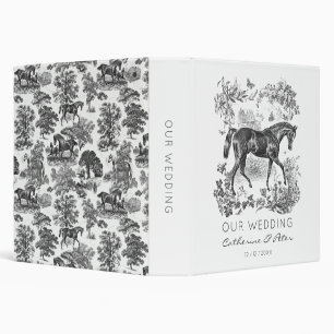 Elegant Vintage Black White Toile Horses Wedding 3 Ring Binder
