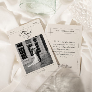 Elegant Vintage Black & White Wedding Photo Thank You Card