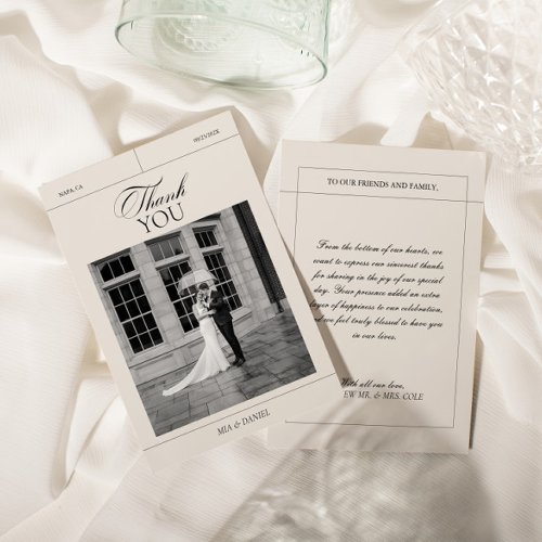 Elegant Vintage Black  White Wedding Photo Thank You Card