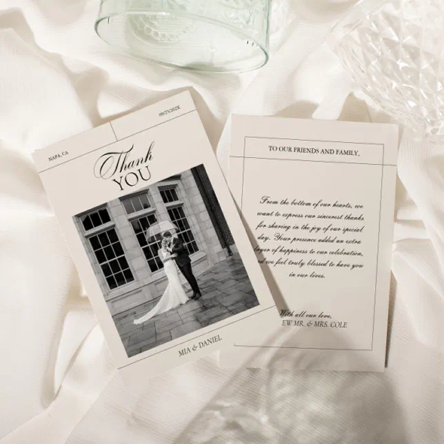 Elegant Vintage Black & White Wedding Photo Thank You Card | Zazzle