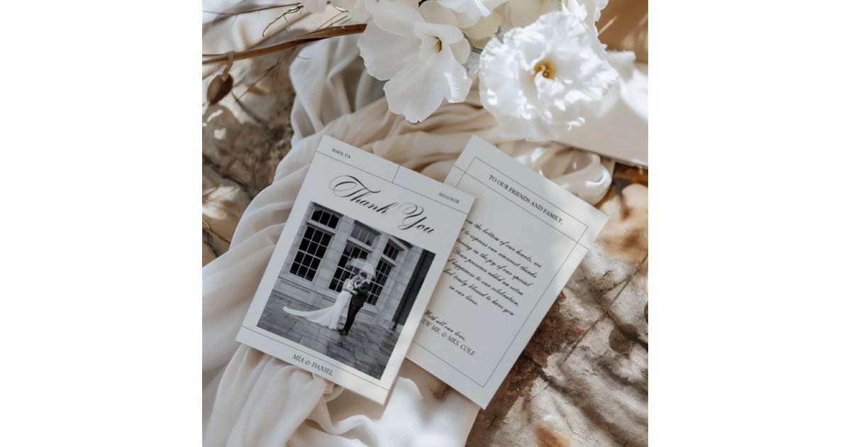 Elegant Vintage Black & White Wedding Photo Thank You Card | Zazzle