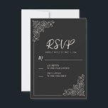 Elegant Vintage Black White Wedding  RSVP Card<br><div class="desc">This bold black RSVP card exudes timeless elegance and sophistication. Featuring classic white scroll detailing and modern calligraphy, it’s the perfect reply card for formal or black-tie weddings. The striking contrast of black and white makes it ideal for minimalist or monochrome wedding themes, adding a touch of drama to your...</div>