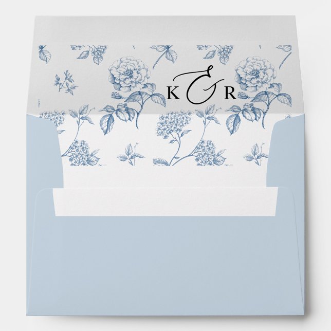 Elegant Vintage Blu Floral Monogram 5x7 Invitation Envelope (Creator Uploaded)