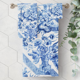 Elegant Vintage Blue and White Chinoiserie Bath Towel Set