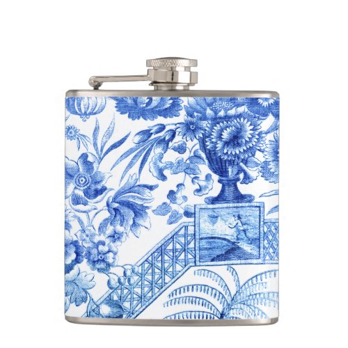 Elegant Vintage Blue and White Chinoiserie Flask