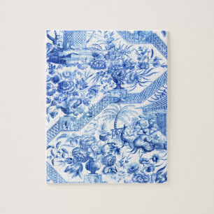 Elegant Vintage Blue and White Chinoiserie Jigsaw Puzzle