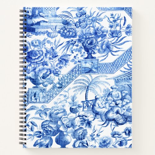 Elegant Vintage Blue and White Chinoiserie Noteboo Notebook