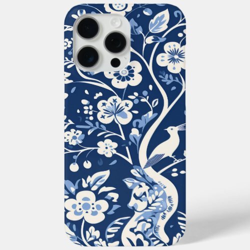 Elegant Vintage Blue and White Chinoiserie Pattern iPhone 15 Pro Max Case