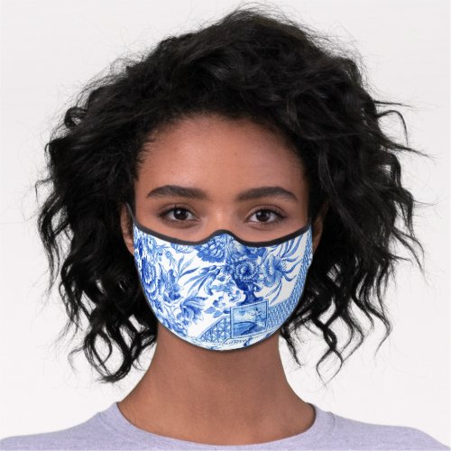 Elegant Vintage Blue and White Chinoiserie Premium Face Mask