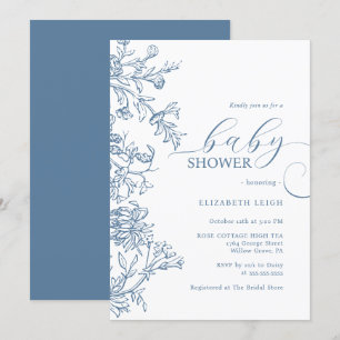 Elegant Vintage Blue Baby Shower Invitation