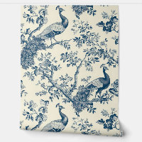 Elegant Vintage Blue Chinoiserie Peacock