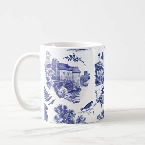 Elegant Vintage Blue Country Pastoral Mill Toile Coffee Mug