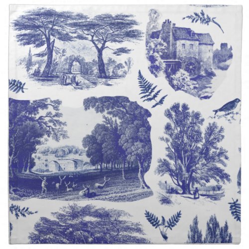 Elegant Vintage Blue Country Pastoral Toile Cloth Napkin