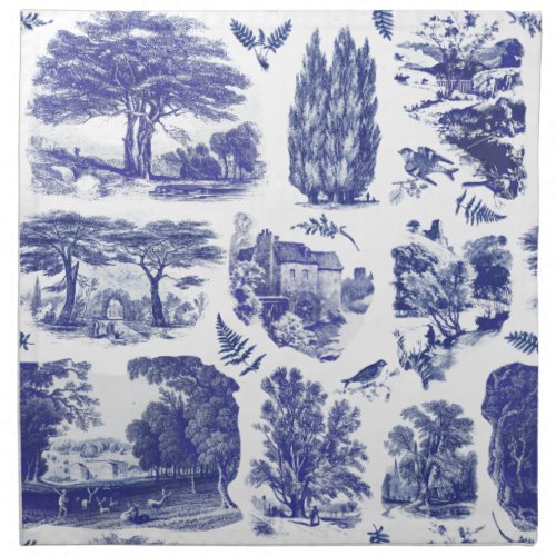 Elegant Vintage Blue Country Pastoral Toile Cloth Napkin