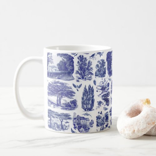 Elegant Vintage Blue Country Pastoral Toile Coffee Mug