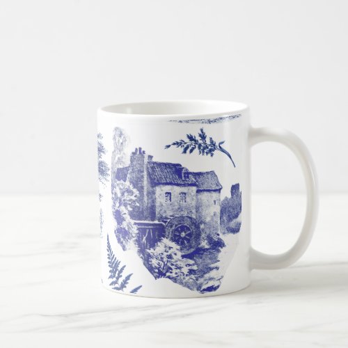 Elegant Vintage Blue Country Pastoral Toile Mill Coffee Mug