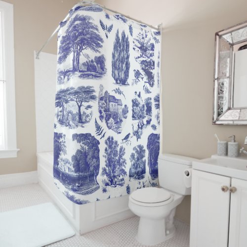 Elegant Vintage Blue Country Pastoral Toile Shower Curtain