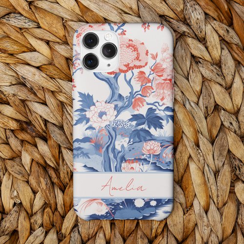 Elegant Vintage Blue Cream Coral Floral iPhone 15 Pro Max Case