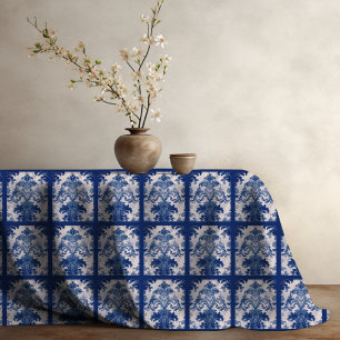 Elegant Vintage Blue Damask Pattern Tablecloth