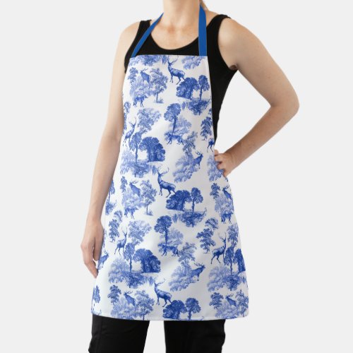 Elegant Vintage Blue Deer Fox Country Toile Apron